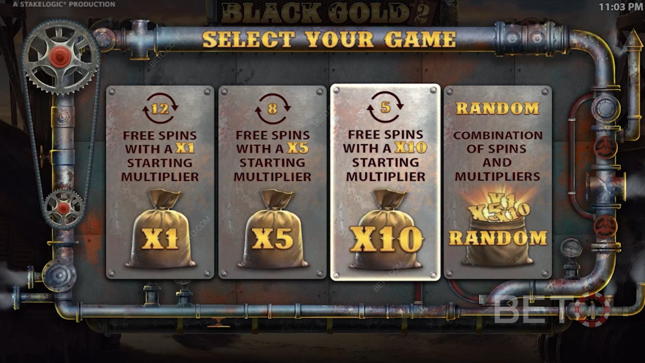 Når du udløser Free Spins-funktionen, kan du vælge én af de fire mulige boosts