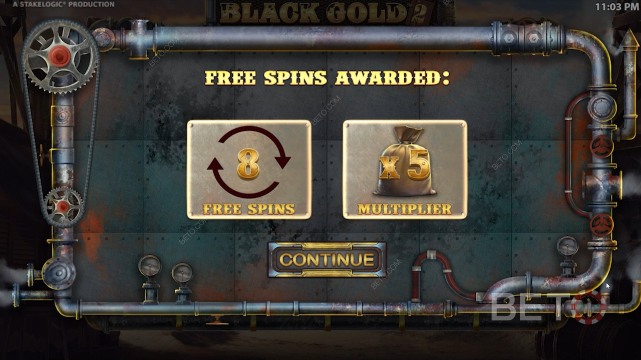 Mulighed to: Få 8 gratis spins og en x5 multiplikator i gratisrunden