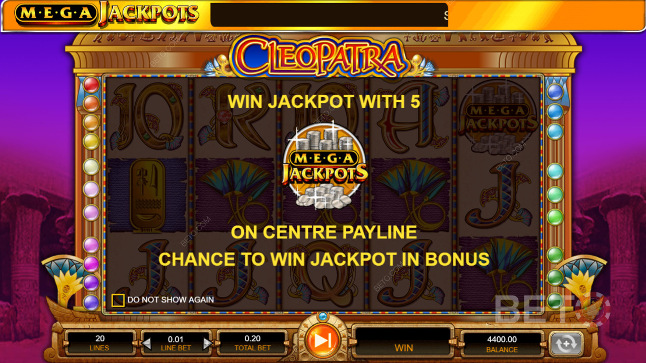 Få gratis spins ved at lande 5 MegaJackpots på midterlinjen