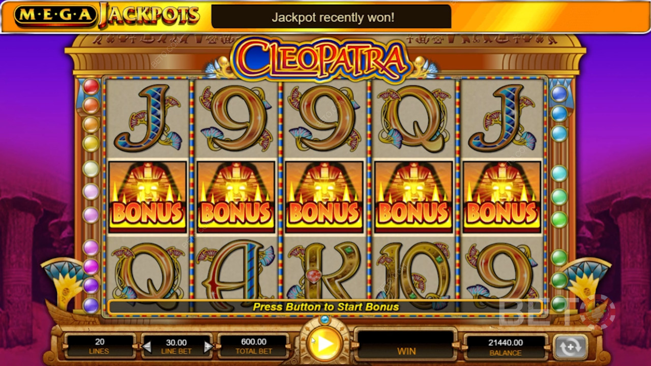 MegaJackpots Cleopatra Har 5 hjul og 20 gevinstlinjer