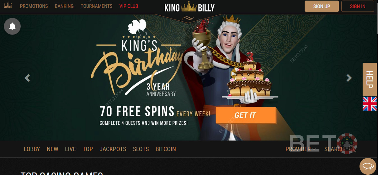 Få specielle bonusser og free spins hos King Billy