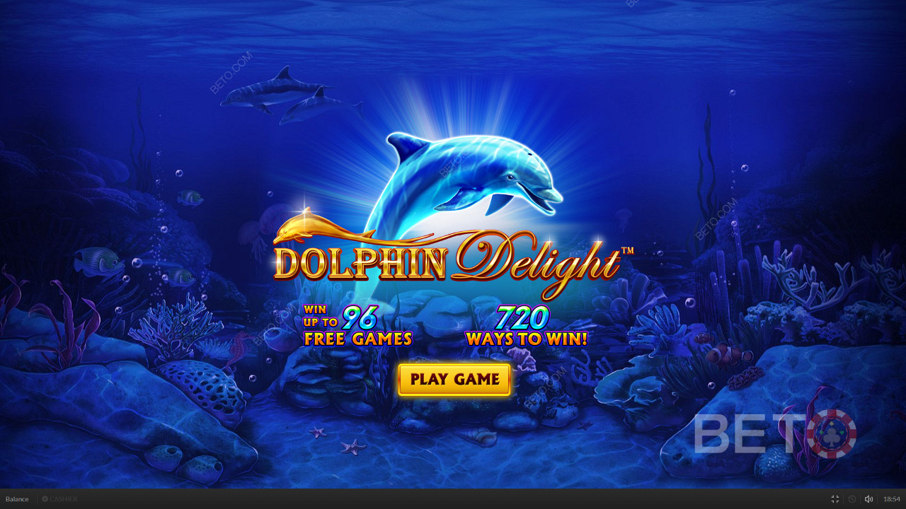 En sød delfin byder dig velkommen, når du starter Dolphin Delight