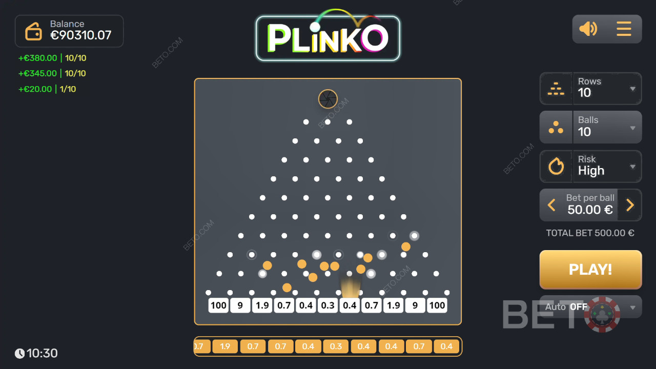 Vind 3.200 gange din indsats i Plinko-spillet!