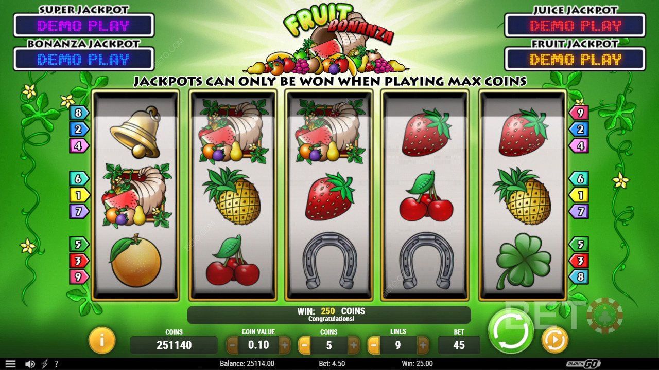 Frugt Bonanza Anmeldelse fra BETO Slots