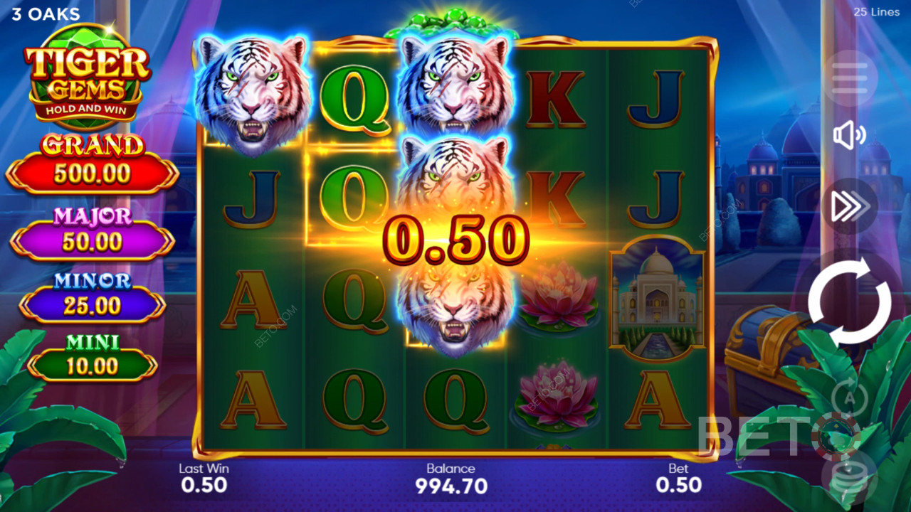Vind 1.560x Din indsats på Tiger Gems spilleautomaten!
