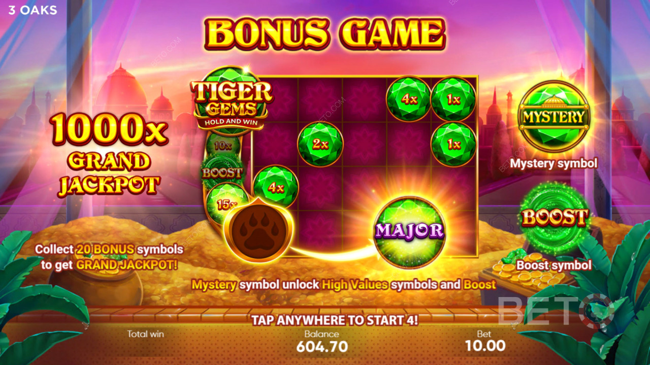 Bonusfunktioner forklaret i Tiger Gems fra 3 Oaks Gaming