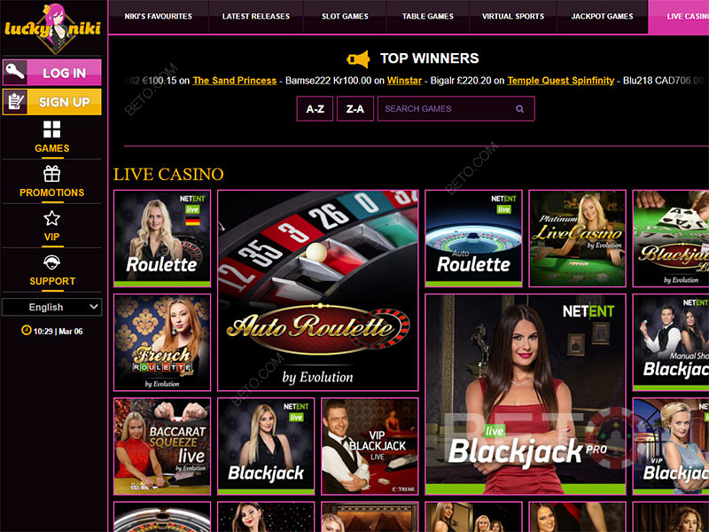 Spil Live Casino hos Lucky Niki casino