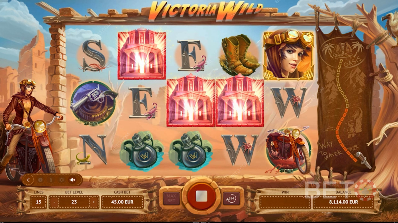 Få 3 eller flere Tempel Scatters for at udløse gratis spins i Victoria Wild