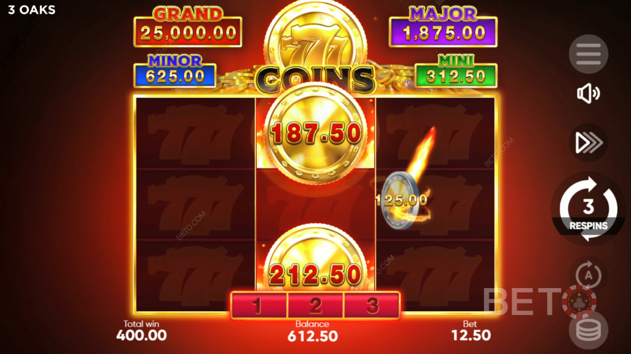 Sådan spiller du 777 Coins fra 3 Oaks Gaming