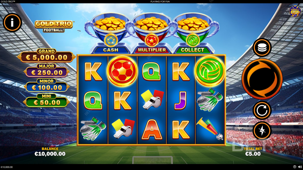 Vind 1.000 gange indsatsen i Gold Trio: Fodbold! Spilleautomat!