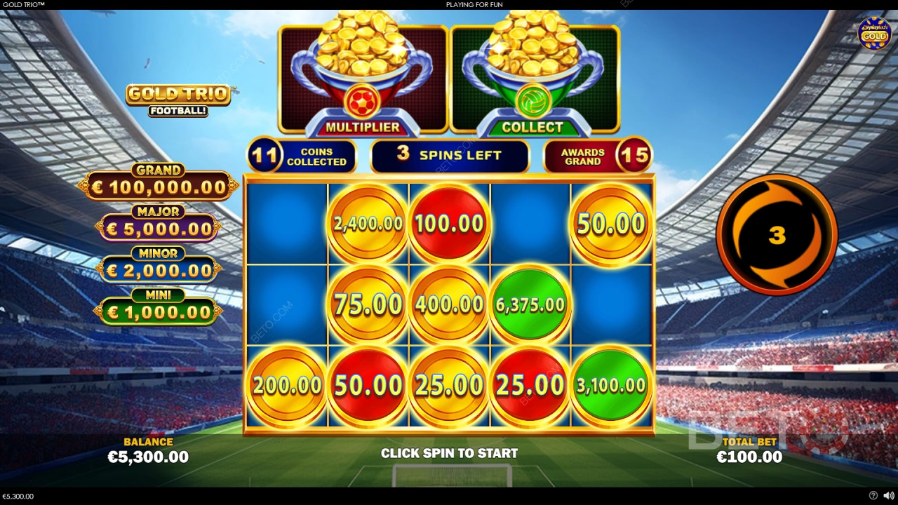 Sådan spiller du Gold Trio: Football! fra Playtech