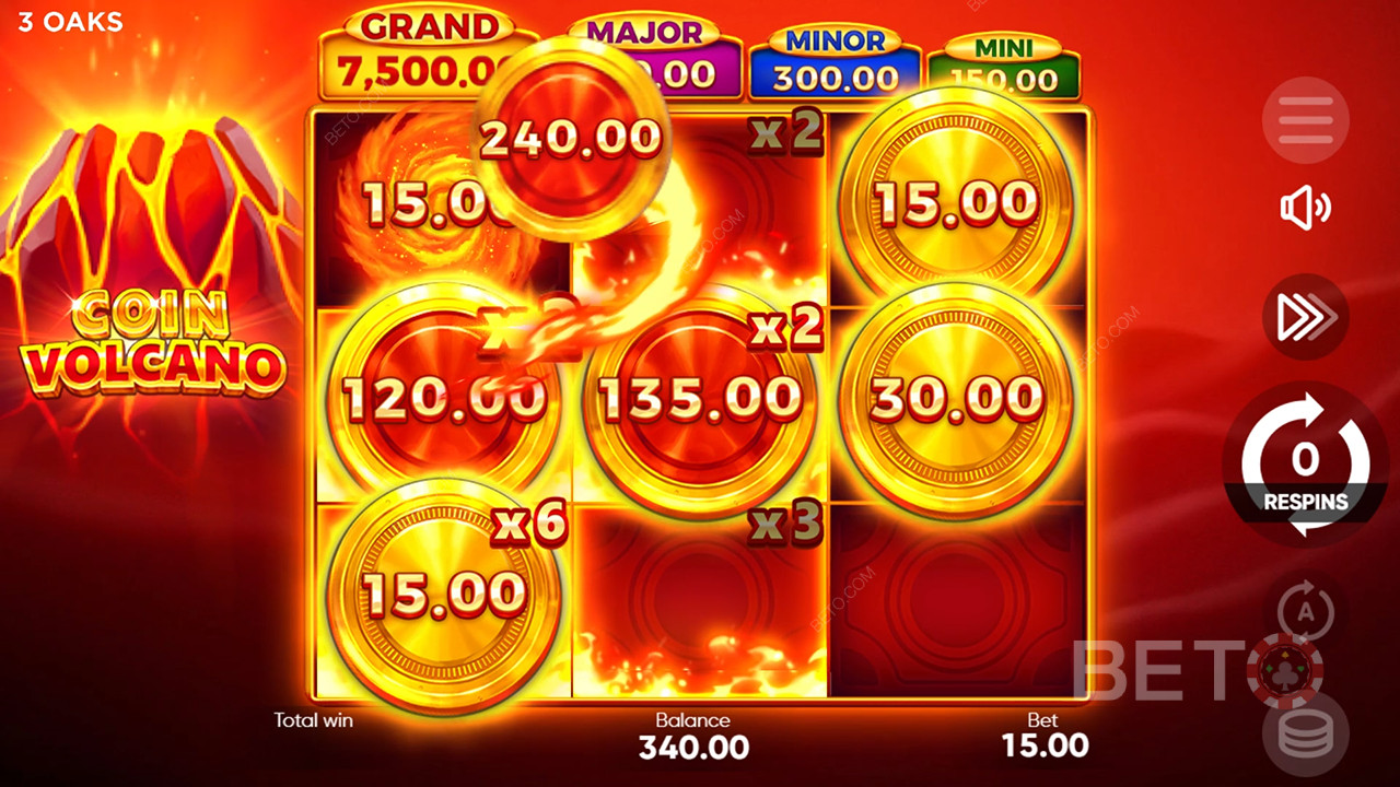 Sådan spiller du Coin Volcano fra 3 Oaks Gaming
