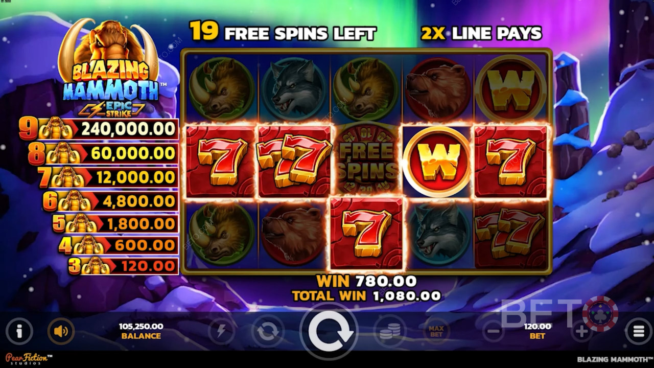 Nyd multiplikatorer i gratisspins i Blazing Mammoth spilleautomaten