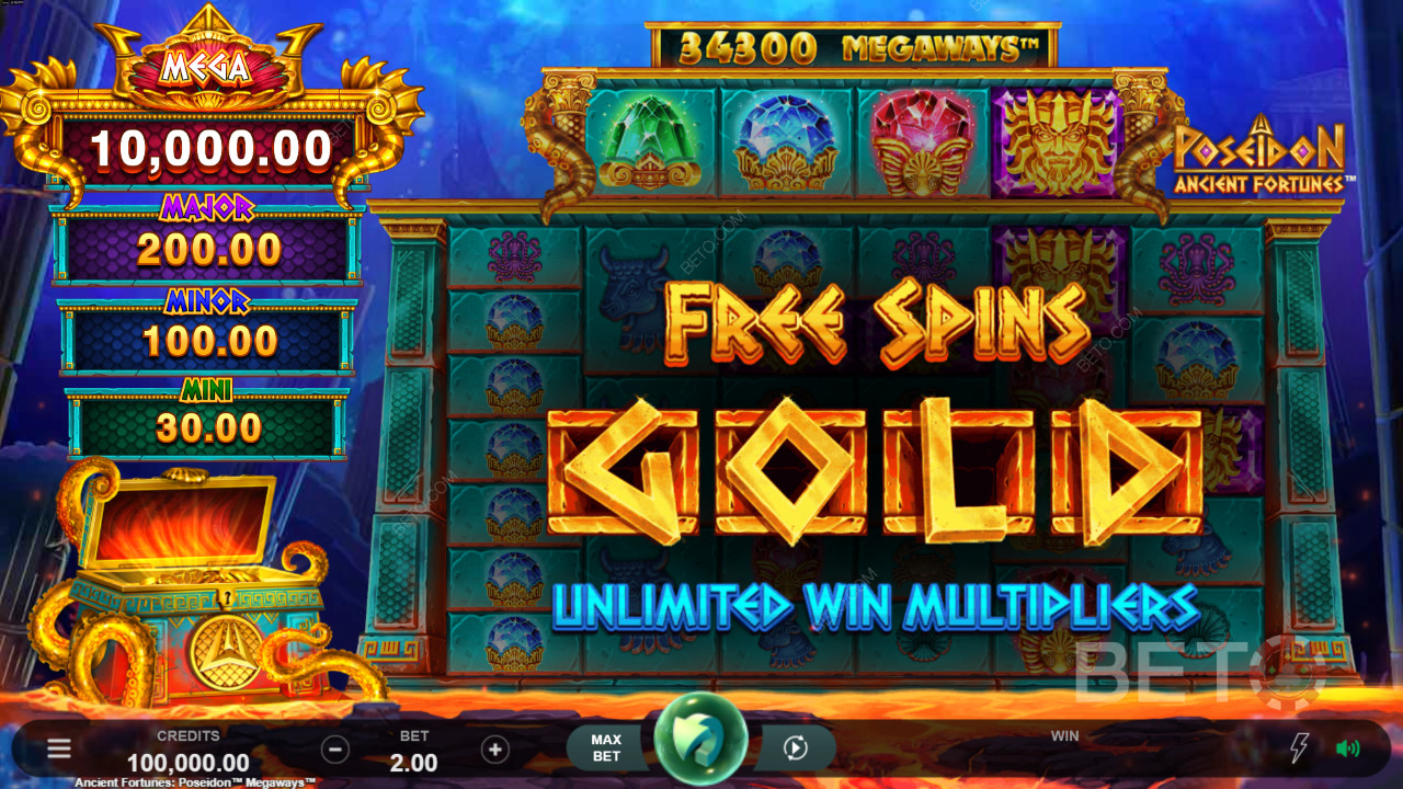 Nyd ubegrænsede gevinstmultiplikatorer i gratisspil i Ancient Fortunes: Poseidon Megaways