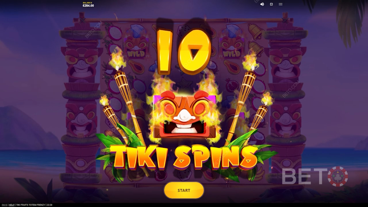 Få 10-15 gratis spins i Tiki Fruits Totem Frenzy automaten