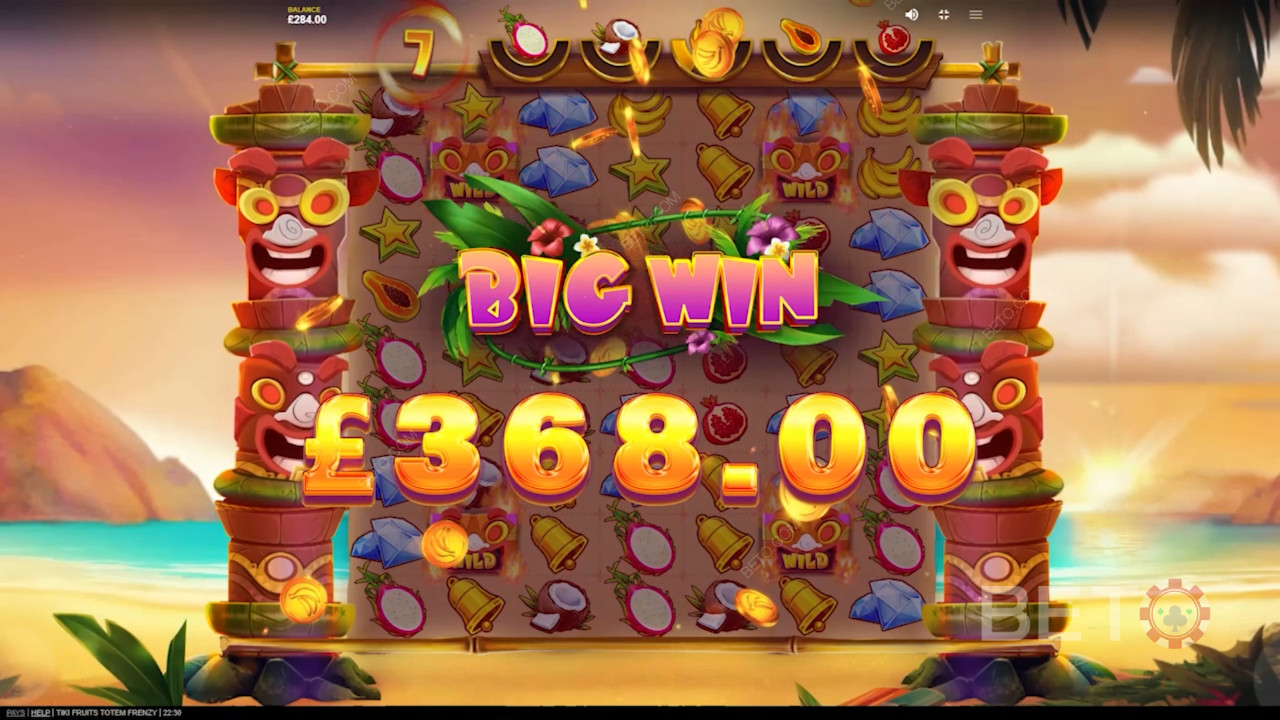 Vind stort med klistrede Tiki-masker i Tiki Fruits Totem Frenzy spilleautomat