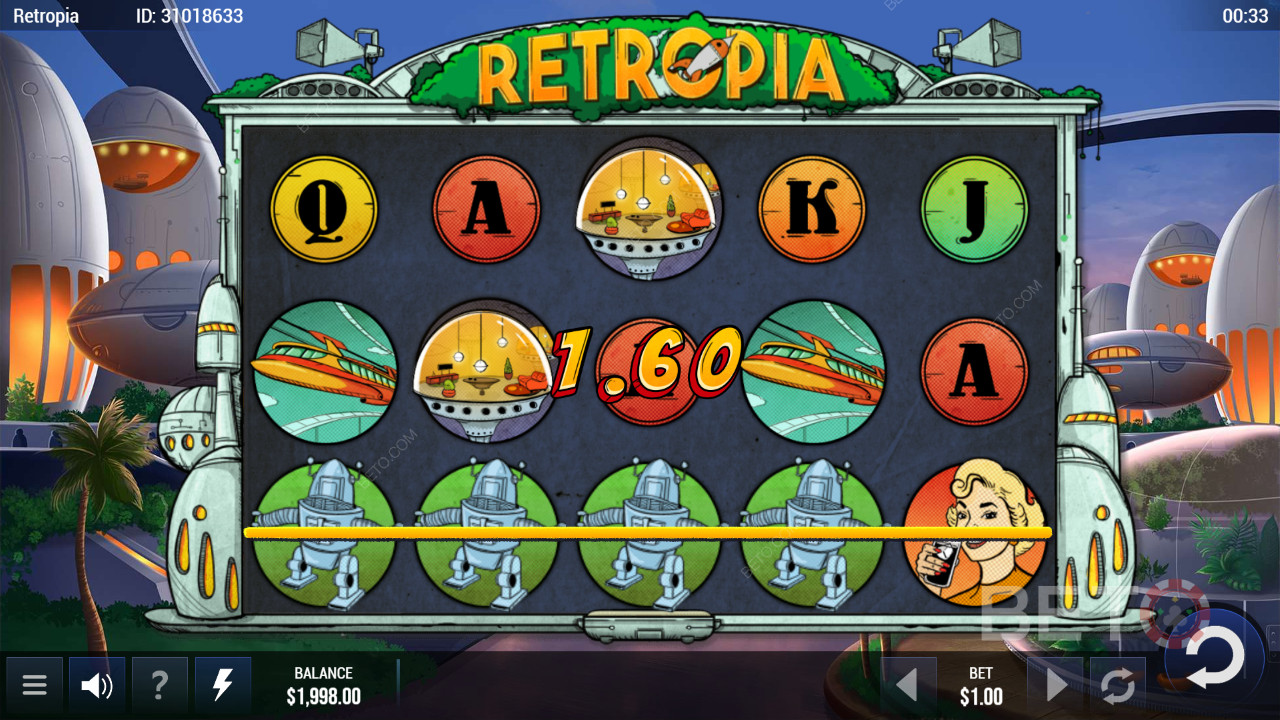 Udnyt 25 gevinstlinjer og scor nemme gevinster i Retropia spilleautomat