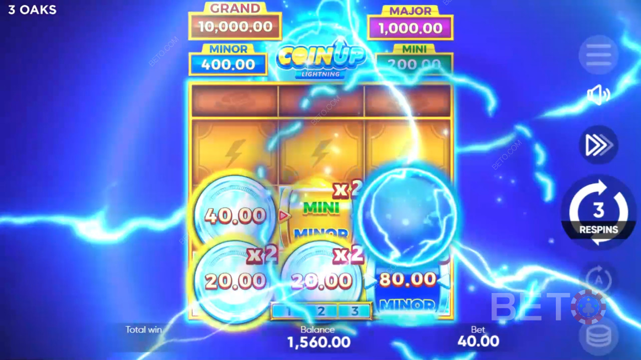 Sådan spiller du Coin Up: Lightning fra 3 Oaks Gaming