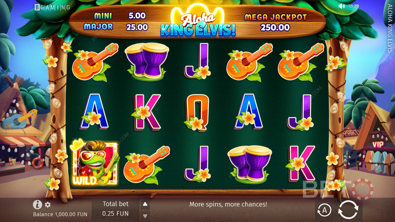 Oplev enkle men fortryllende spilleautomater i Aloha King Elvis