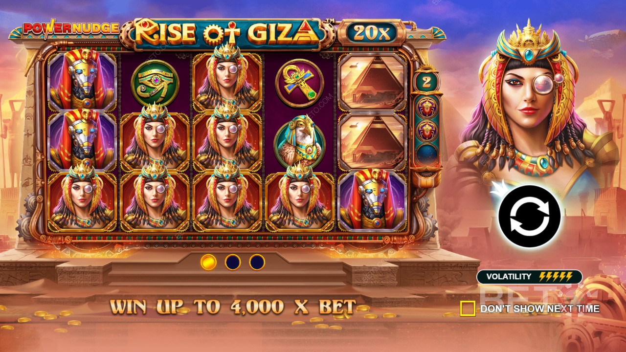 Vind op til 4.000 gange din indsats i Rise of Giza PowerNudge spilleautomat