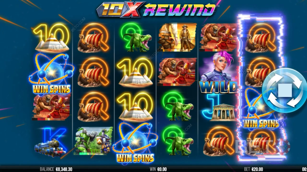 Futuristisk grafik og tema i 10x Rewind spilleautomat