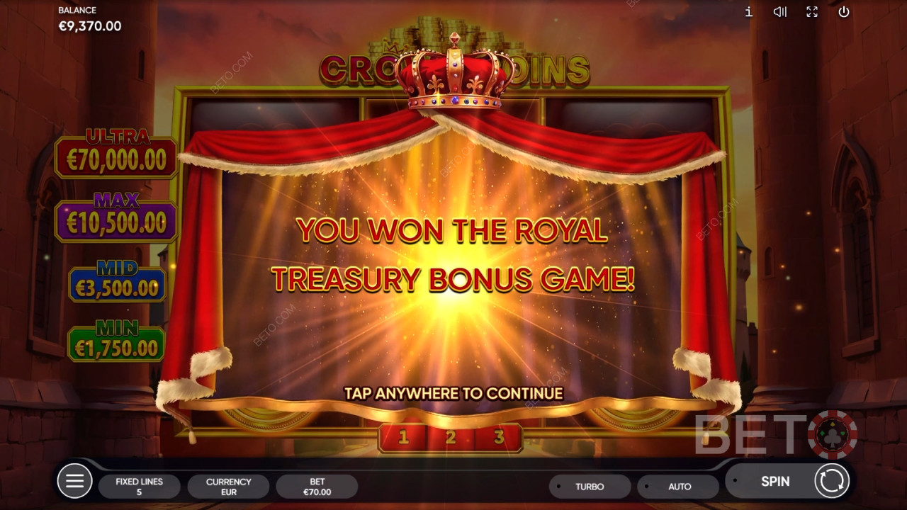 Vind 2.500x din indsats i Crown Coins spilleautomaten!