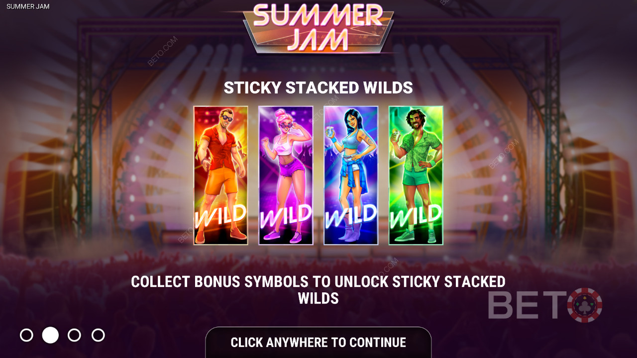 Nyd klistrede stablede wilds i gratisspins i Summer Jam casinospil