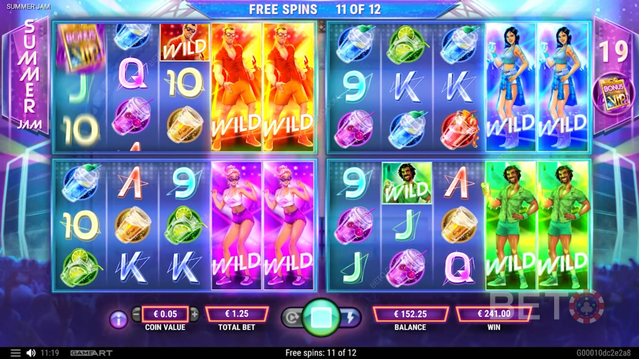 Nyd op til 4 hjulsæt i Gratis Spins i Summer Jam spilleautomaten