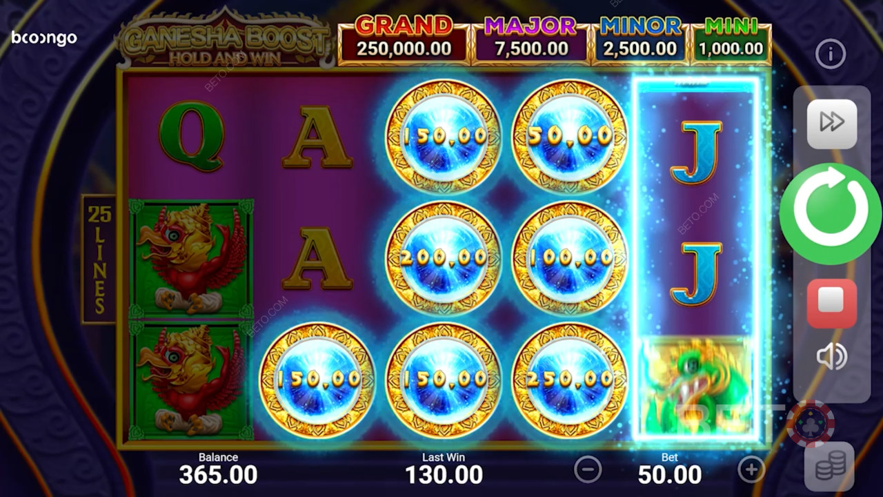 Få 6 eller flere bonussymboler for at udløse Hold and Win-bonusspillet