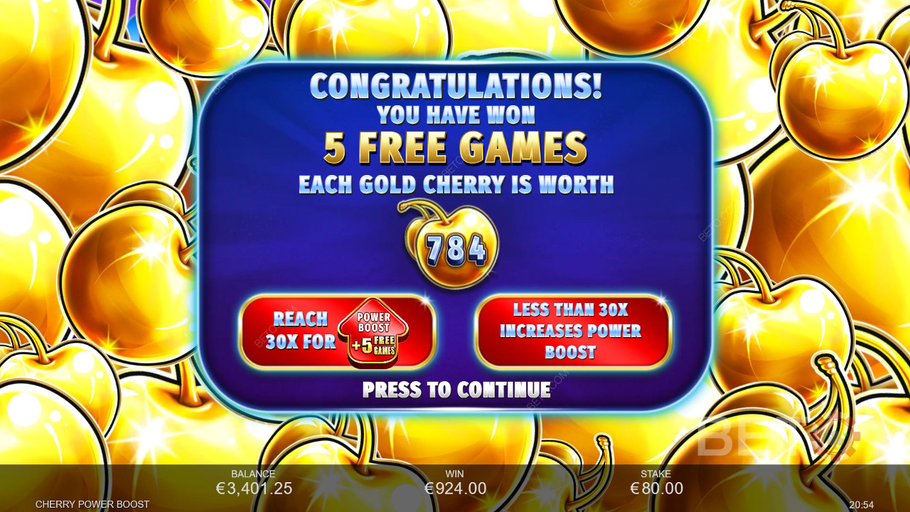 Vind 2.500 gange din indsats i Cherry Power Boost spilleautomat!