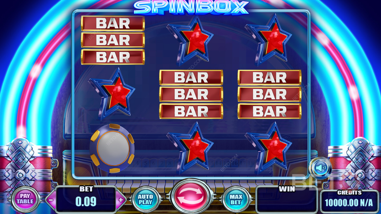 Flotte symboler og klassisk spiltema i Spinbox-automaten