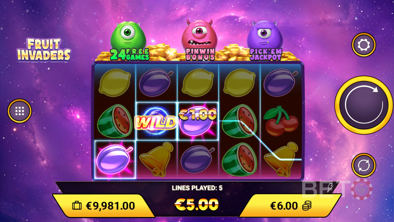 Sådan spiller du Fruit Invaders fra Amigo Gaming