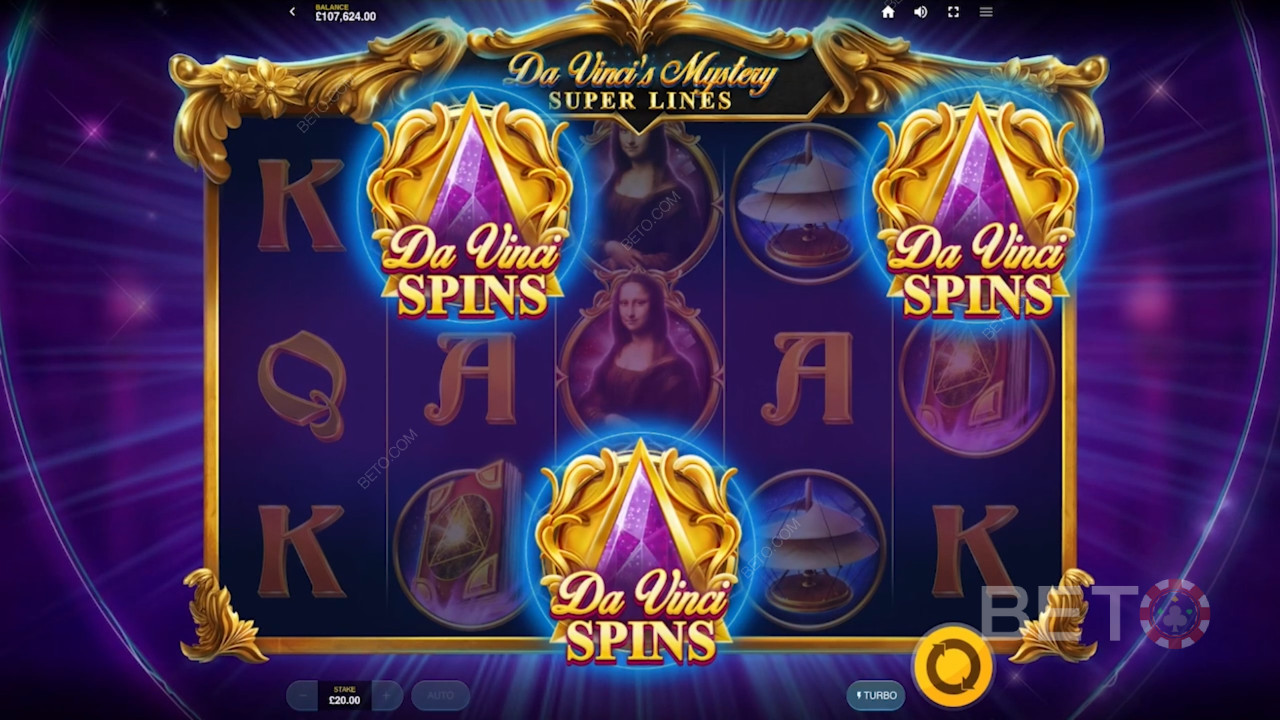 Få mindst 3 Scatter-symboler for at udløse Da Vinci-spins med gratis spil