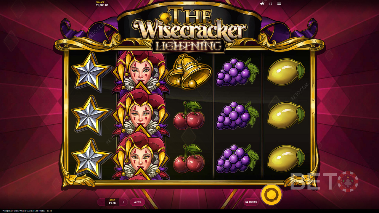 Diskret baggrund og simpel grafik på The Wisecracker Lightning spillemaskinen