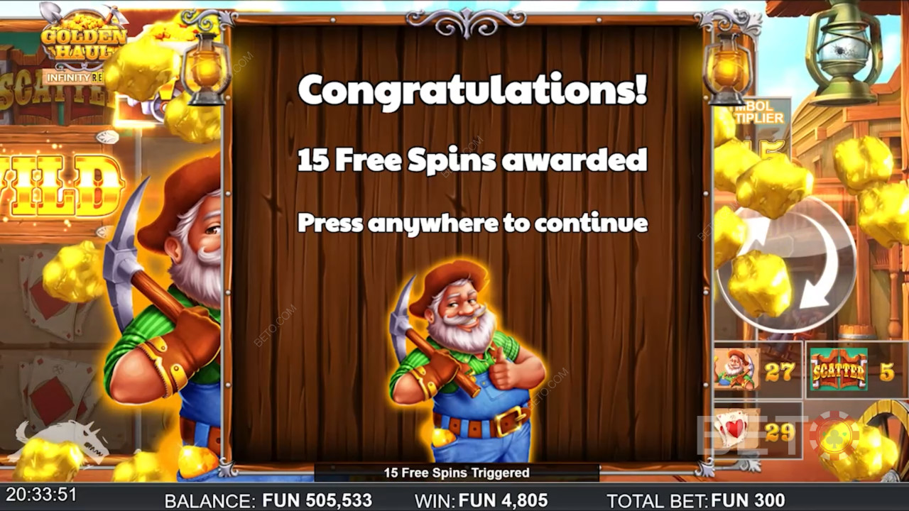 Få 15 Gratis Spins i Golden Haul Infinity Reels spilleautomat