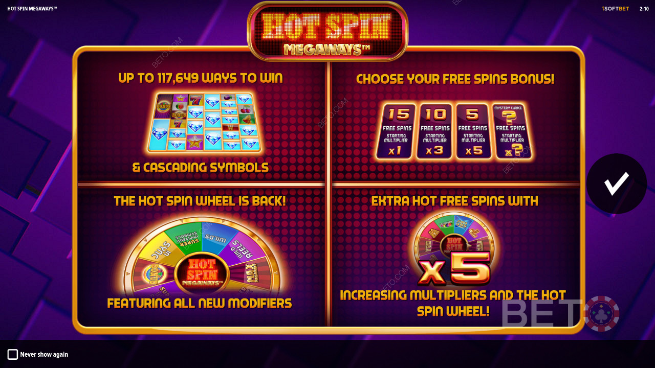 Startskærm på Hot Spin Megaways spillemaskinen