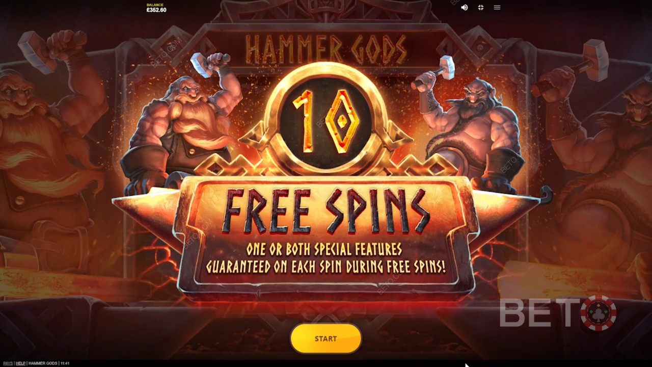 Få 10 gratis spins i Hammer Gods spilleautomaten