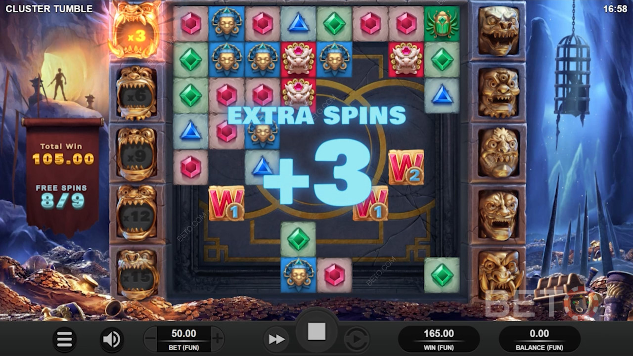 Få 1 Scatter-symbol mere i Free Spins-runden og vind 3 ekstra bonusspins