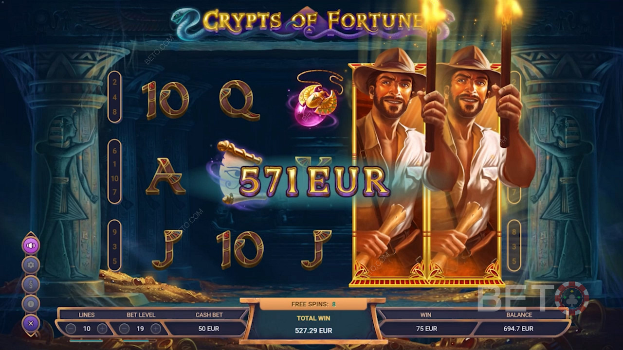 Nyd Udvidende symboler under Free Spins på Crypts of Fortune spillemaskinen
