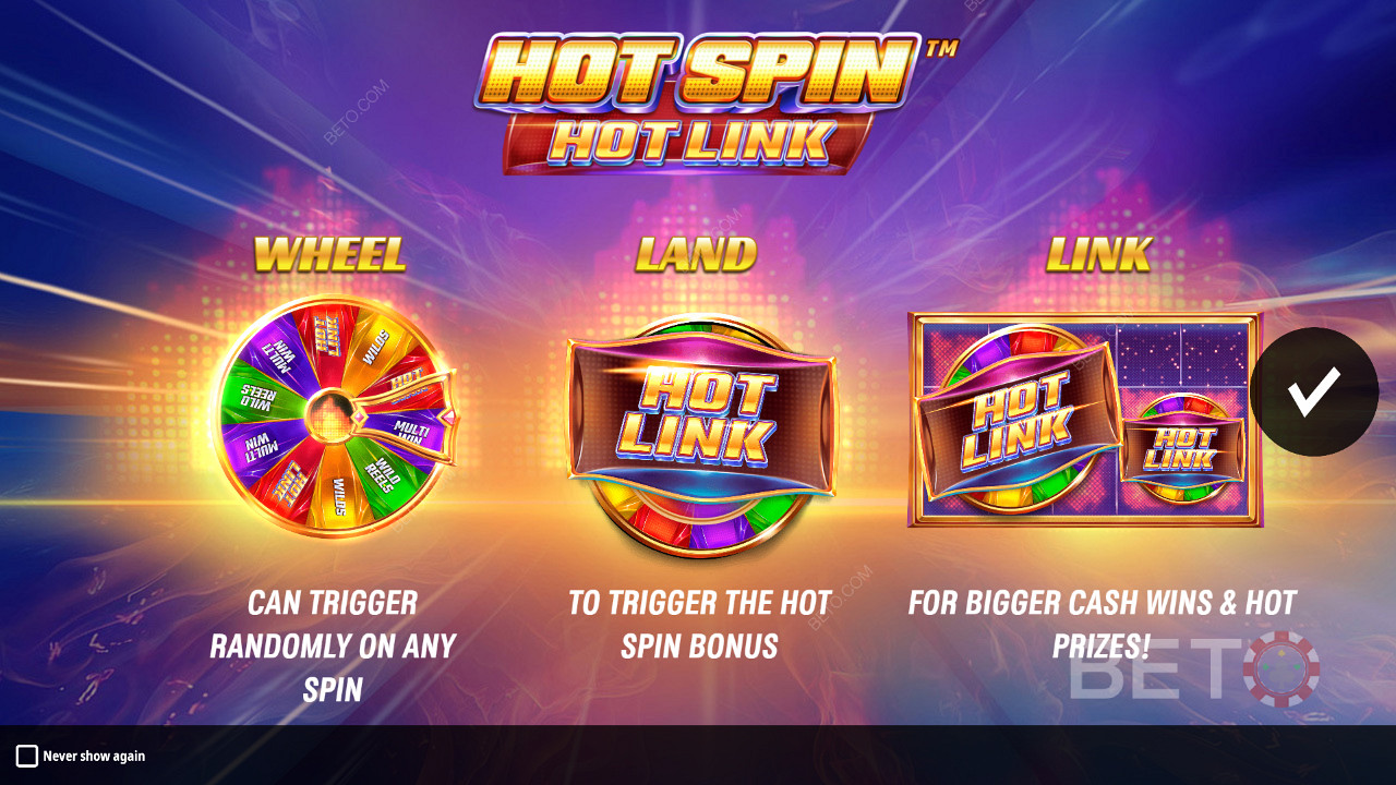 Hot Spin Hot Links startskærm med detaljer om de forskellige Boosters