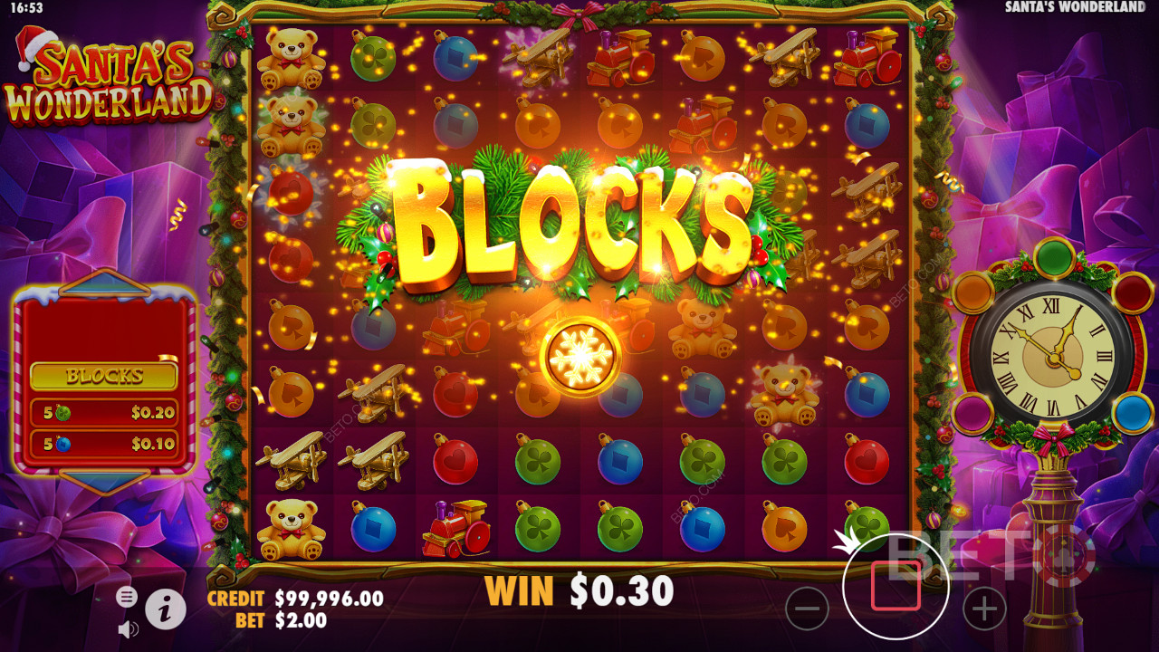 "Blocks" bonussen tilføjer tilfældigt et 2x2 symbol på tværs af hjulene