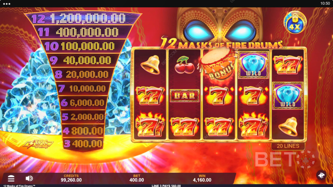 12 Masker af Ild Trommer Anmeldelse fra BETO Slots