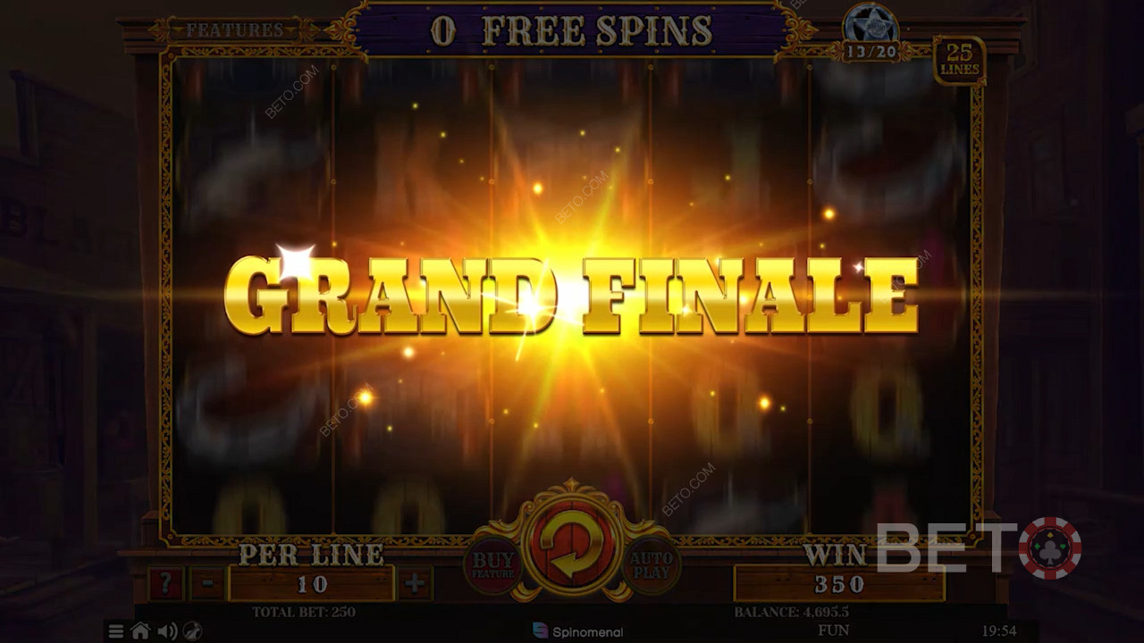 "Grand Finale" aktiveres på det sidste Free Spin for at øge dine vinderchancer betydeligt