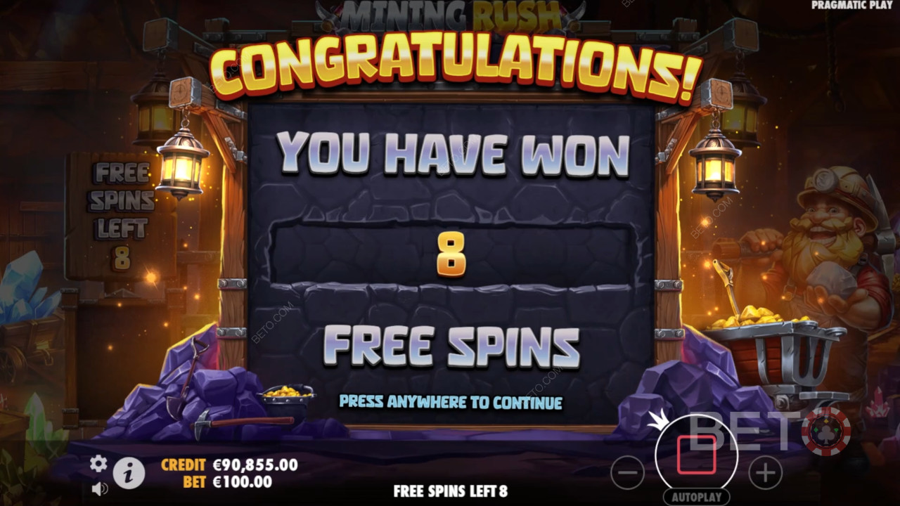 Bonusfunktioner forklaret i Mining Rush fra Pragmatic Play