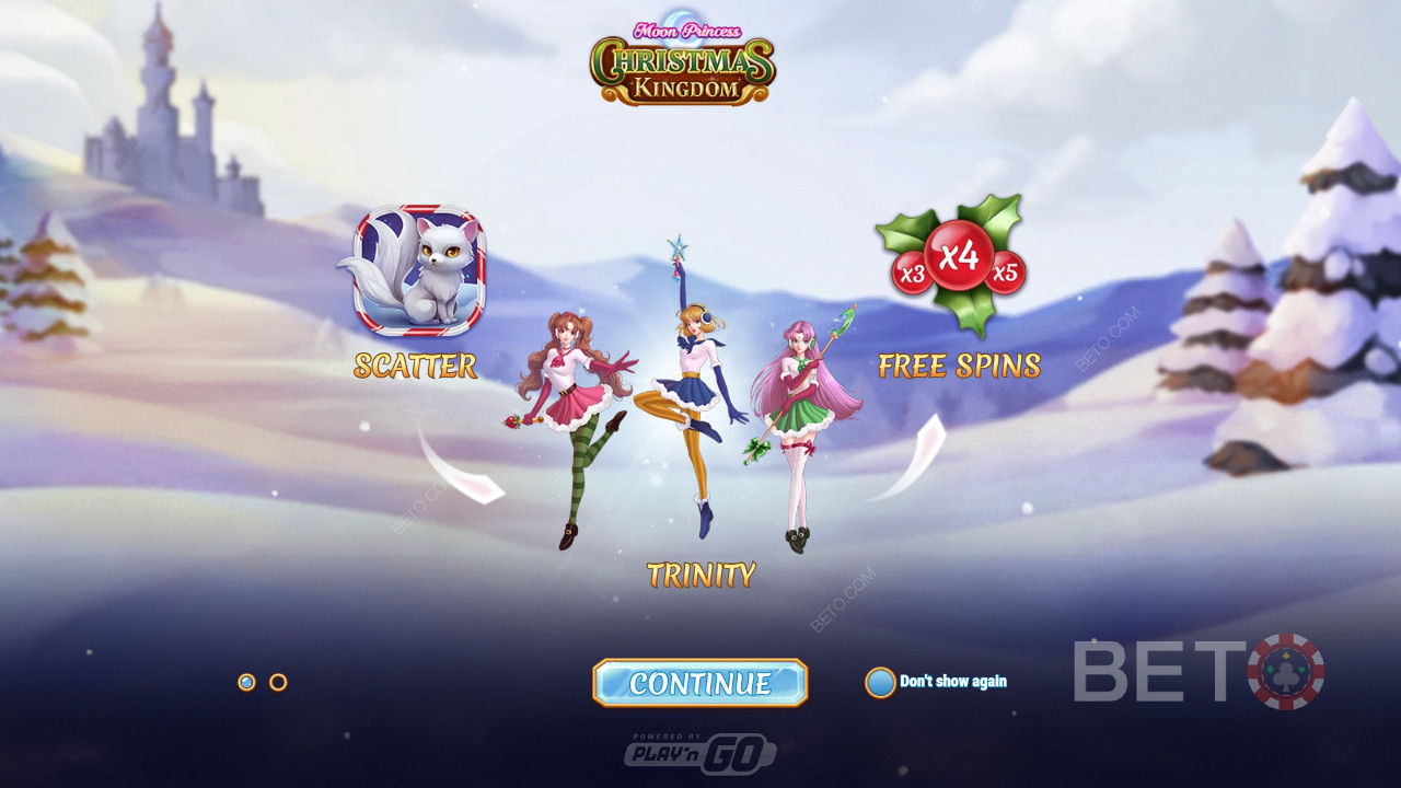 Startskærm på Moon Princess Christmas Kingdom spillemaskinen