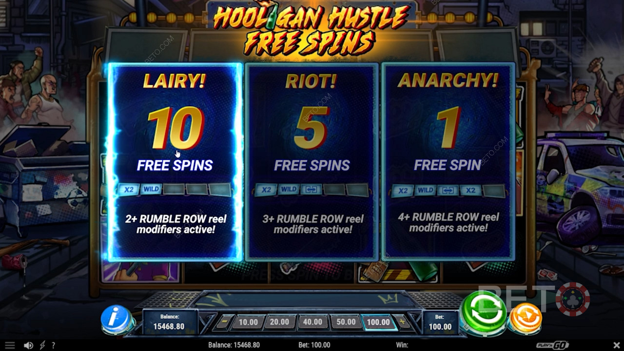 Vælg typen af Free Spins i Hooligan Hustle