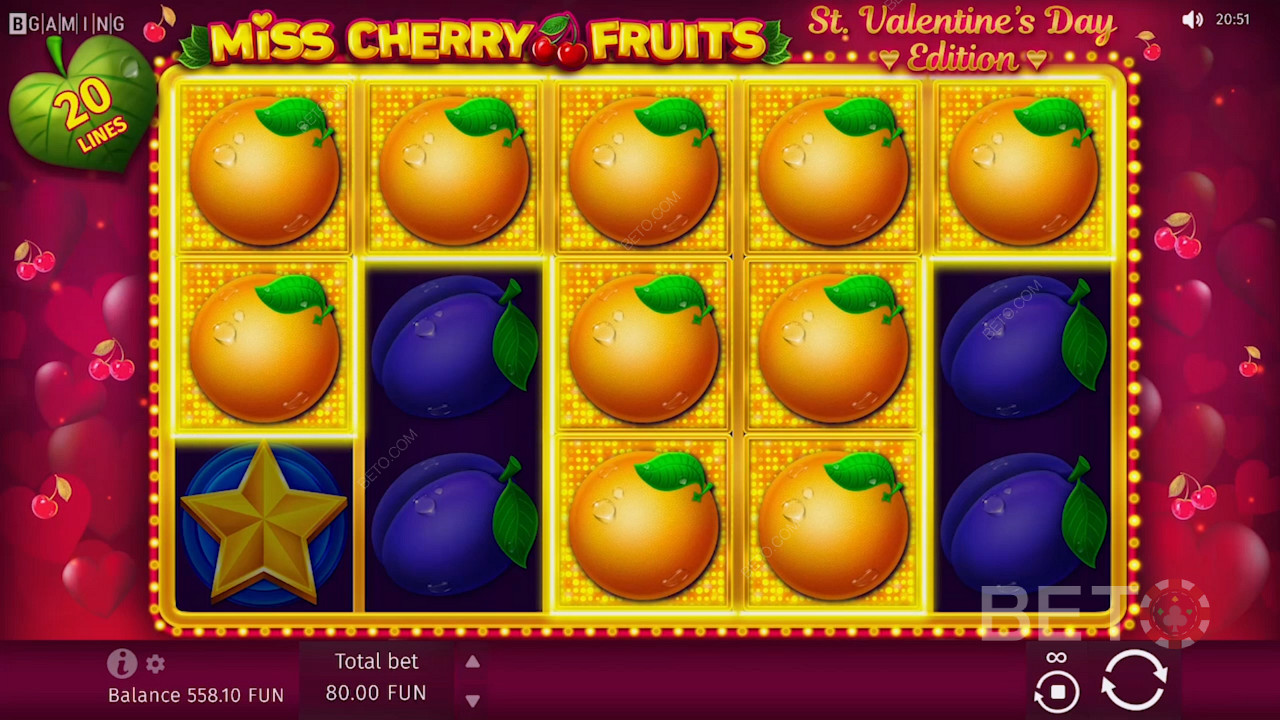 Masser af appelsin symboler på Miss Cherry Fruits spillemaskinen