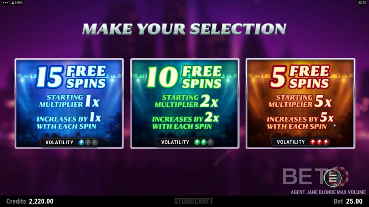 Udløs bonusspillet og vælg mellem 3 gratis spins og multiplikator-bonusser