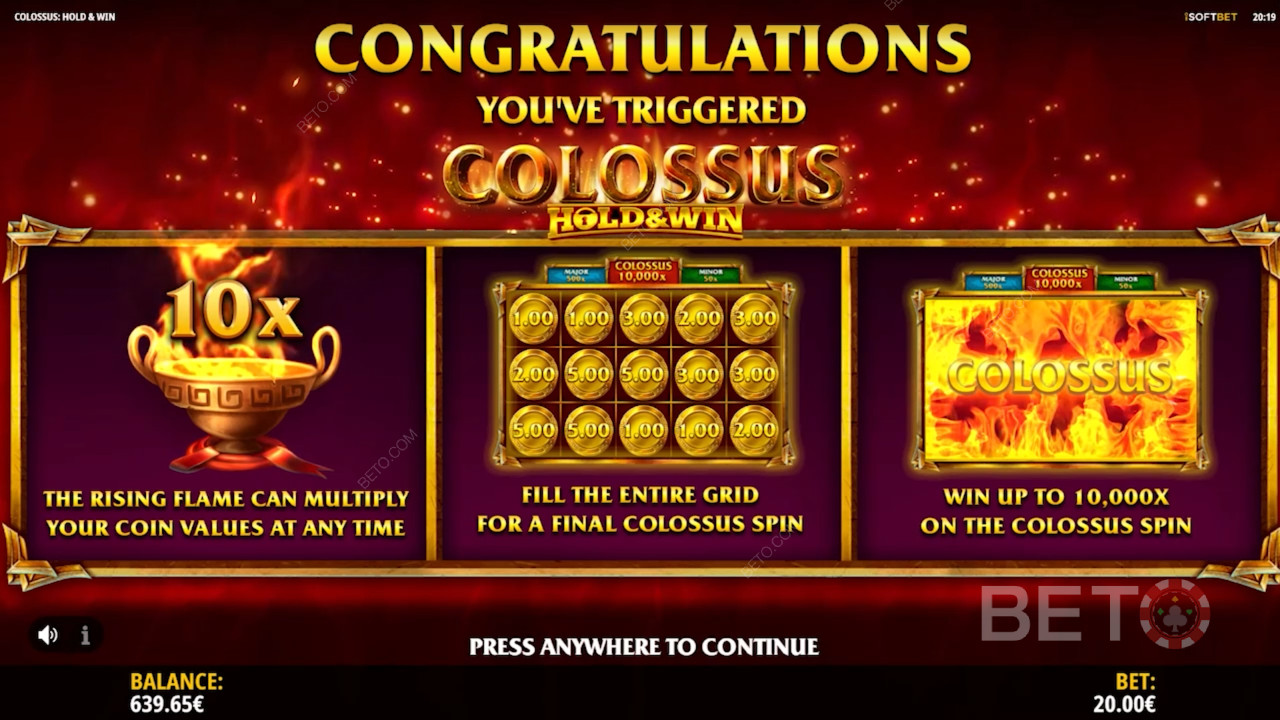 Nyd en multiplikator på op til 10x og vind jackpotten på 10.000x i Hold and Win-funktionen