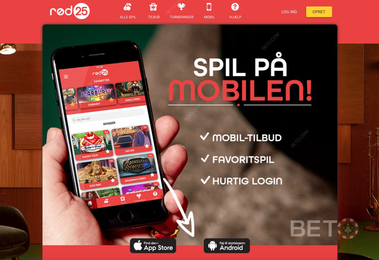 Spil på mobile enheder med Rød25 online casino
